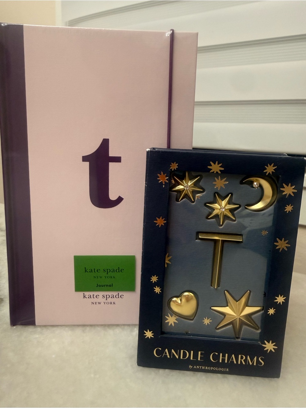 Kate Spade notebook journal Anthropologie Monogram Gold Candle Charm Set initial